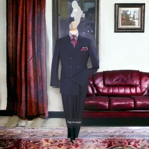 MEN'S APOLLO KING 2 PC DOUBLE BREASTED NAVY WIDE PEAK LAPEL SUIT. DM-32